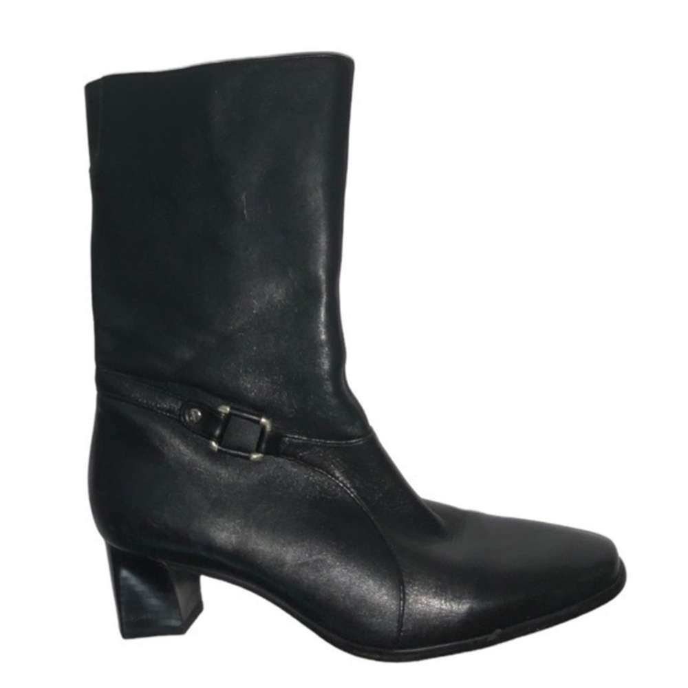 Cole Haan Black Leather Mid Calf Zip-Up Heeled Boot Size 6